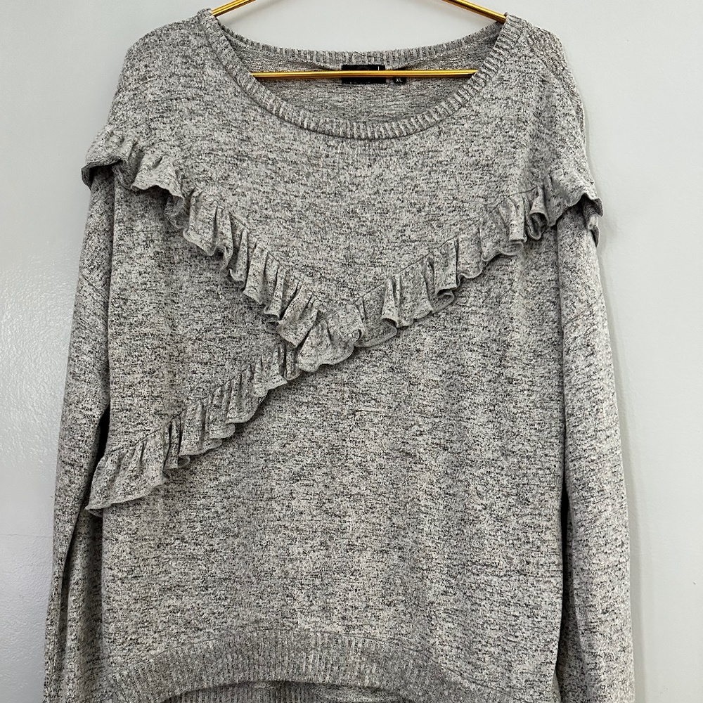 Heather Grey Long Sleeve with Ruffle Design Sweater